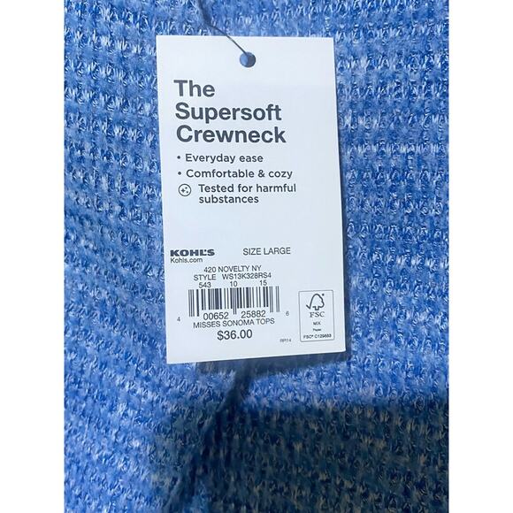 Sonoma Crewneck Sweater Pullover Supersoft Women's Large Blue Long Sleeve NWT - Picture 3 of 9